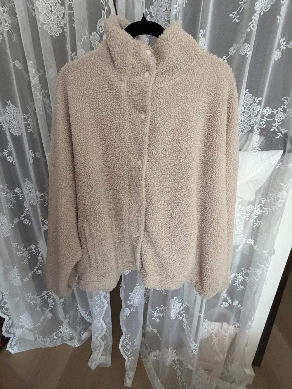 Beige Teddy Sherpa Button-Up Jacket